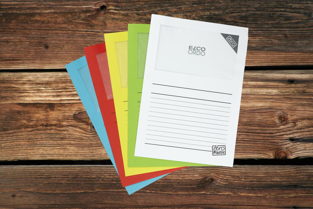 Ordnungsmappen mit Sichtfenster und Linien 220x310 mm 5 Farben Mix 120 g/qm Zero Plastic